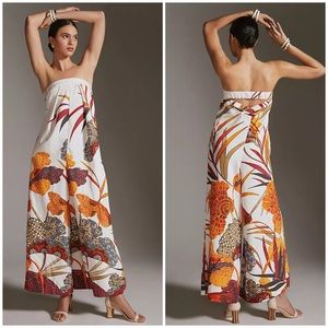 Anthropologie The Waistless Strapless Wide Leg Maxi Jumpsuit